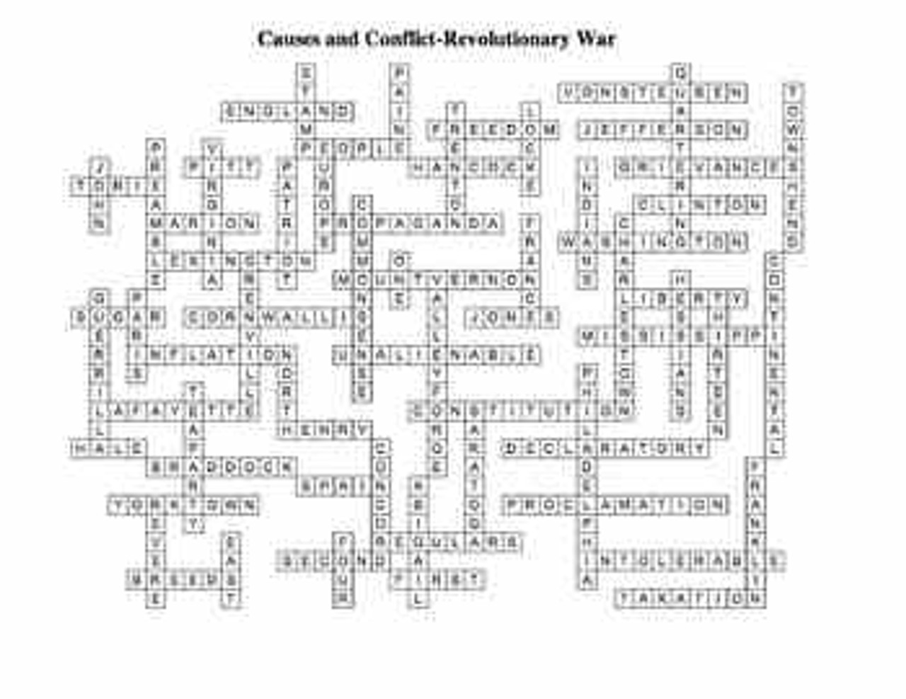 Revolutionary war crossword puzzle answer key pdf